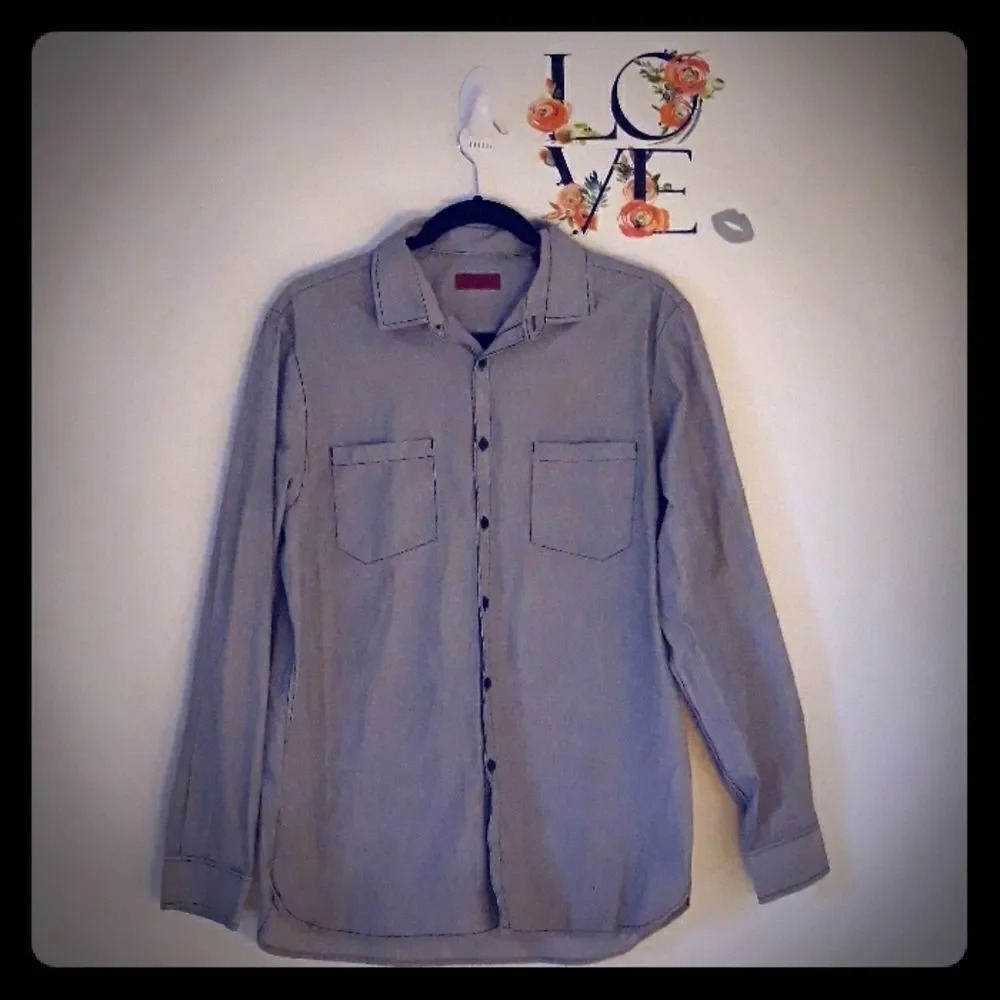 ALFANI Slim Fit Grey Button Down Shirt M